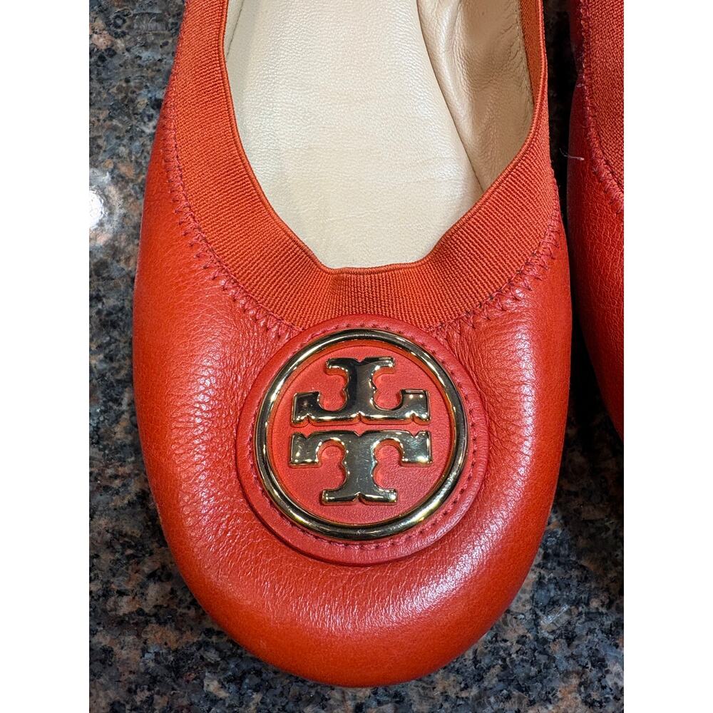 Tory Burch Women’s Orange Leather Round Toe Slip-On Ballet Flats Size 9 - Picture 9 of 16